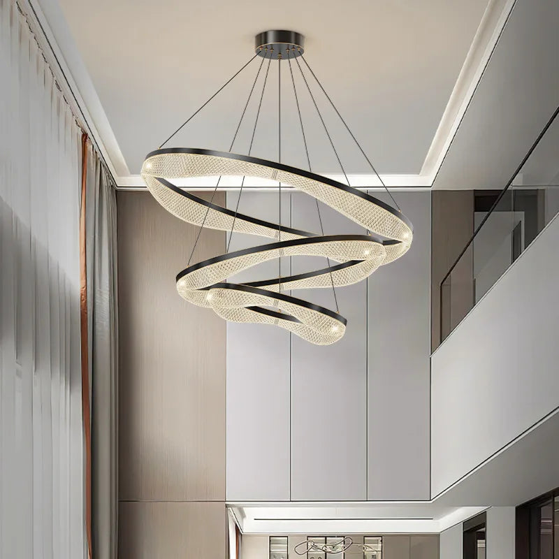 Modern Simple LED Chandelier Creative Lighting Pendent Lamp Luxury Custom Staircase Living Room Acrylic Circular Chandeliers