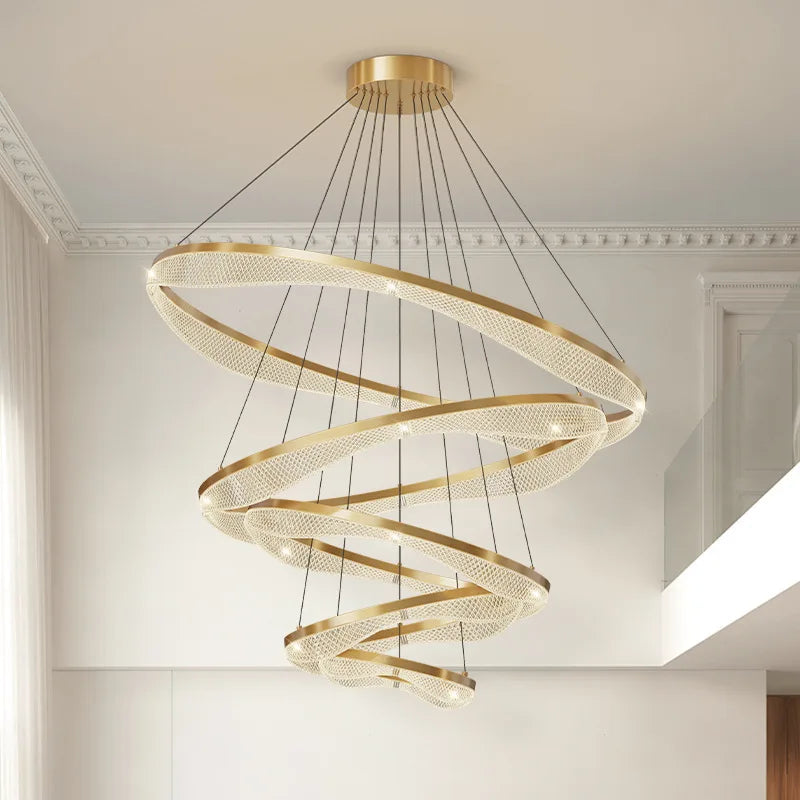 Modern Simple LED Chandelier Creative Lighting Pendent Lamp Luxury Custom Staircase Living Room Acrylic Circular Chandeliers
