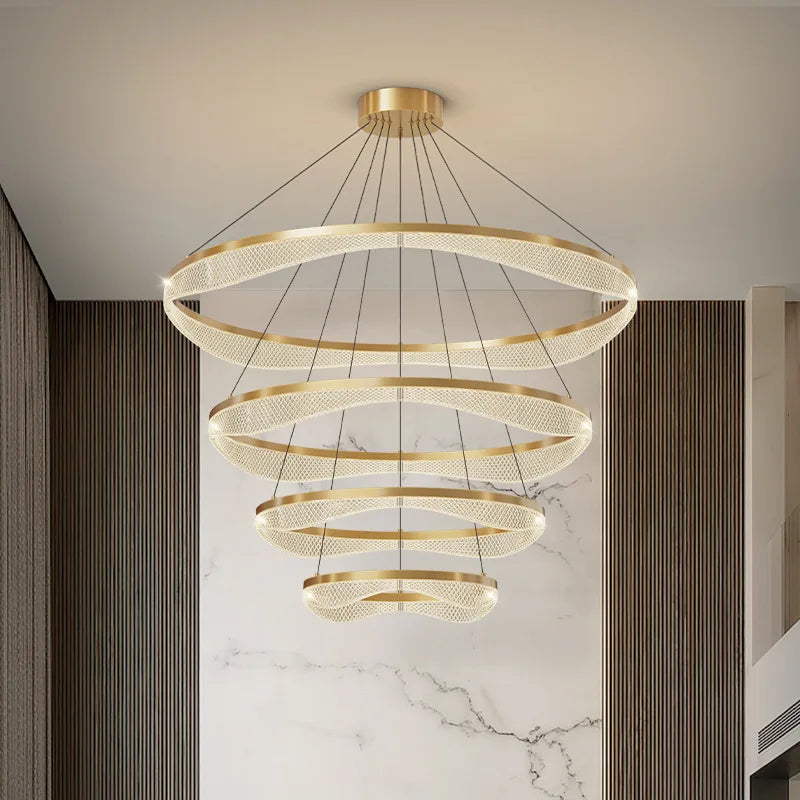 Modern Simple LED Chandelier Creative Lighting Pendent Lamp Luxury Custom Staircase Living Room Acrylic Circular Chandeliers