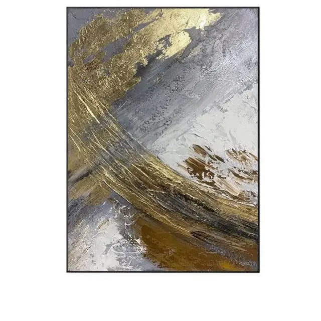 Modern Wall Poster  Hand Drawn Abstract Oil Painting on Canvas with Gold Foil for Living Room Decor