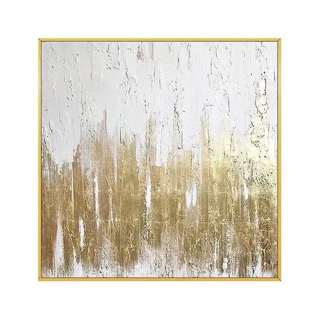 Modern Wall Poster  Hand Drawn Abstract Oil Painting on Canvas with Gold Foil for Living Room Decor