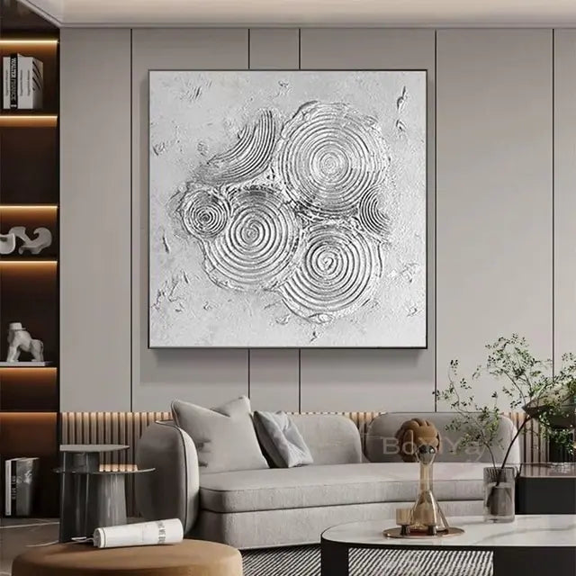 Modern Wall Poster  Hand Drawn Abstract Oil Painting on Canvas with Gold Foil for Living Room Decor