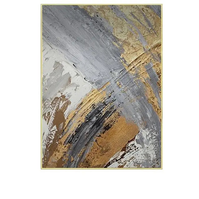 Modern Wall Poster  Hand Drawn Abstract Oil Painting on Canvas with Gold Foil for Living Room Decor