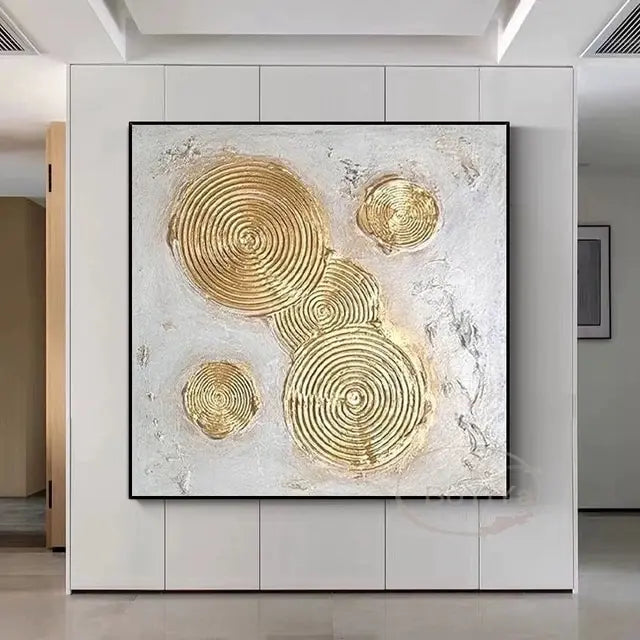Modern Wall Poster  Hand Drawn Abstract Oil Painting on Canvas with Gold Foil for Living Room Decor